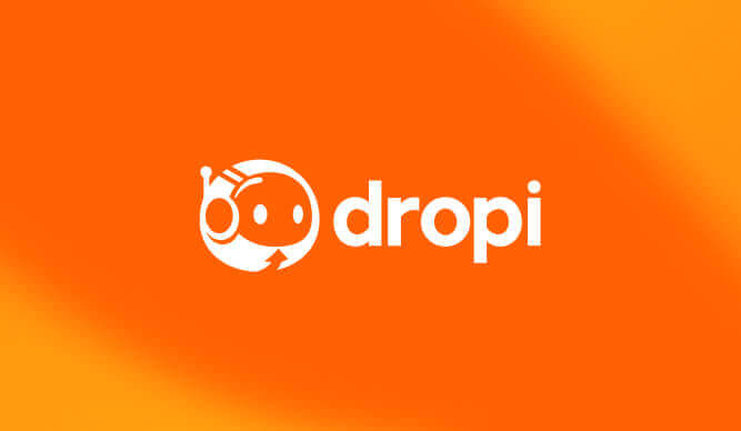 Logo de Dropi en blanco sobre un fondo naranja degradado