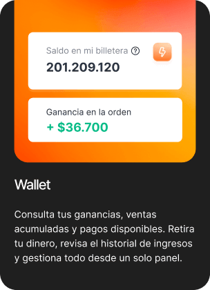 Tarjeta “Wallet” con el saldo de la billetera en 201.209.120 y una ganancia en la orden de +$36.700