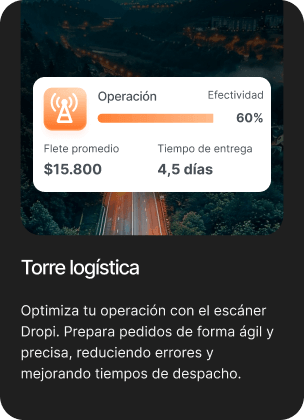 Tarjeta “Torre logística”: efectividad de la operación 60%, flete promedio $15.800 y entrega en 4,5 días