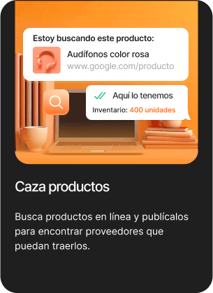 Tarjeta Caza productos: un chat pide audífonos color rosa y responden que hay 400 unidades
