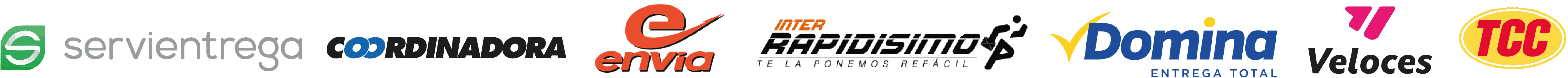 Logos de las transportadoras Servientrega, Coordinadora, Envía, Interrapidísimo, Domina, Veloces y TCC