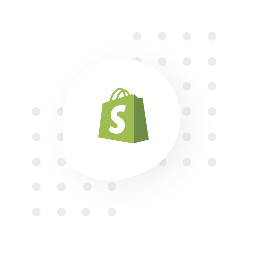 Logo de Shopify: la bolsa de compras verde con la letra S, sobre un fondo de puntos grises