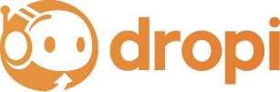 Logotipo de Dropi: carita naranja con antena y flecha circular junto a la palabra dropi